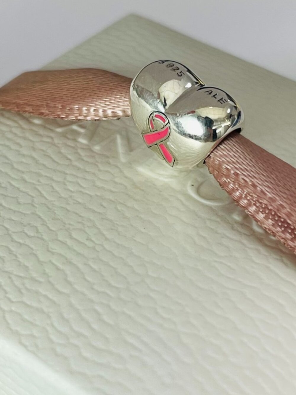 Pandora Ribbon Charm Hope Charm Pink Ribbon Charm Heart Charm Breast Cancer